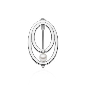 Brosa argint cu perla naturala alba si piatra DiAmanti SK24339BR_W-G (Argint 925‰ 3,7 g.)
